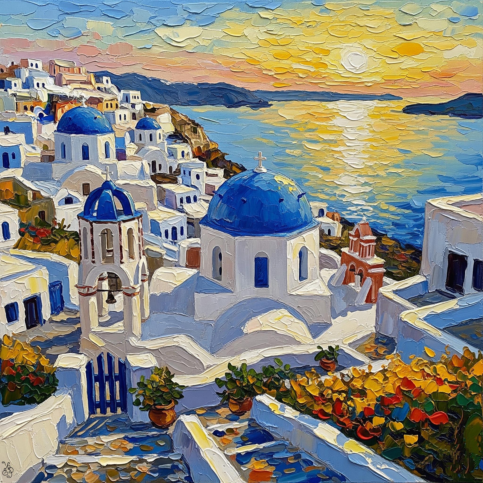 Santorini Painting Impasto Oil Original Greek Island Seascape