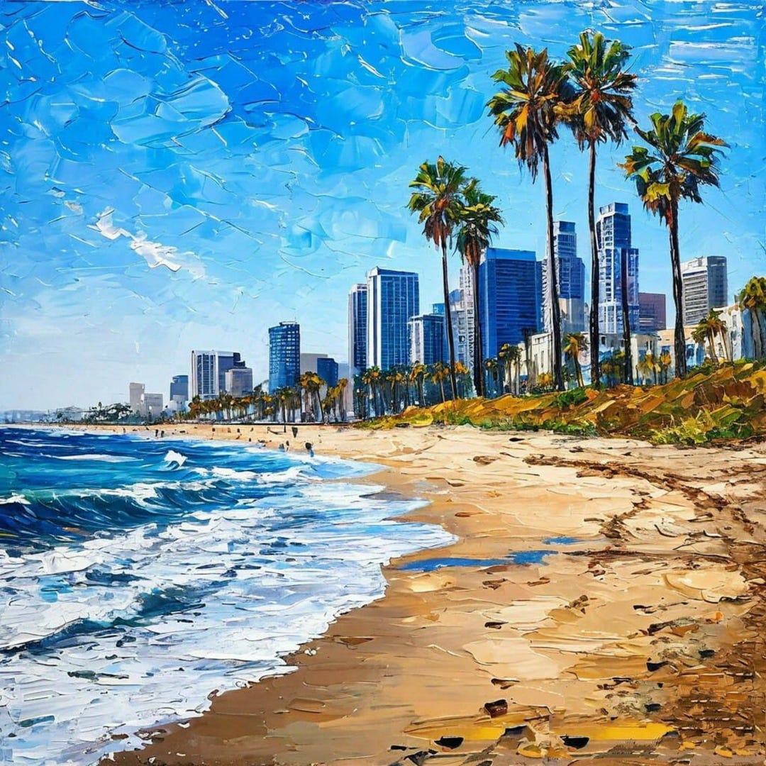 Los Angeles Cityscape Painting: Impasto Oil on Canvas Art - Etsy