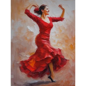 Flamenco Painting Dance Original Art Commission Spanish Dancer Red Woman Painting Oil Canvas Gift Painting by ArtElenaBerezina