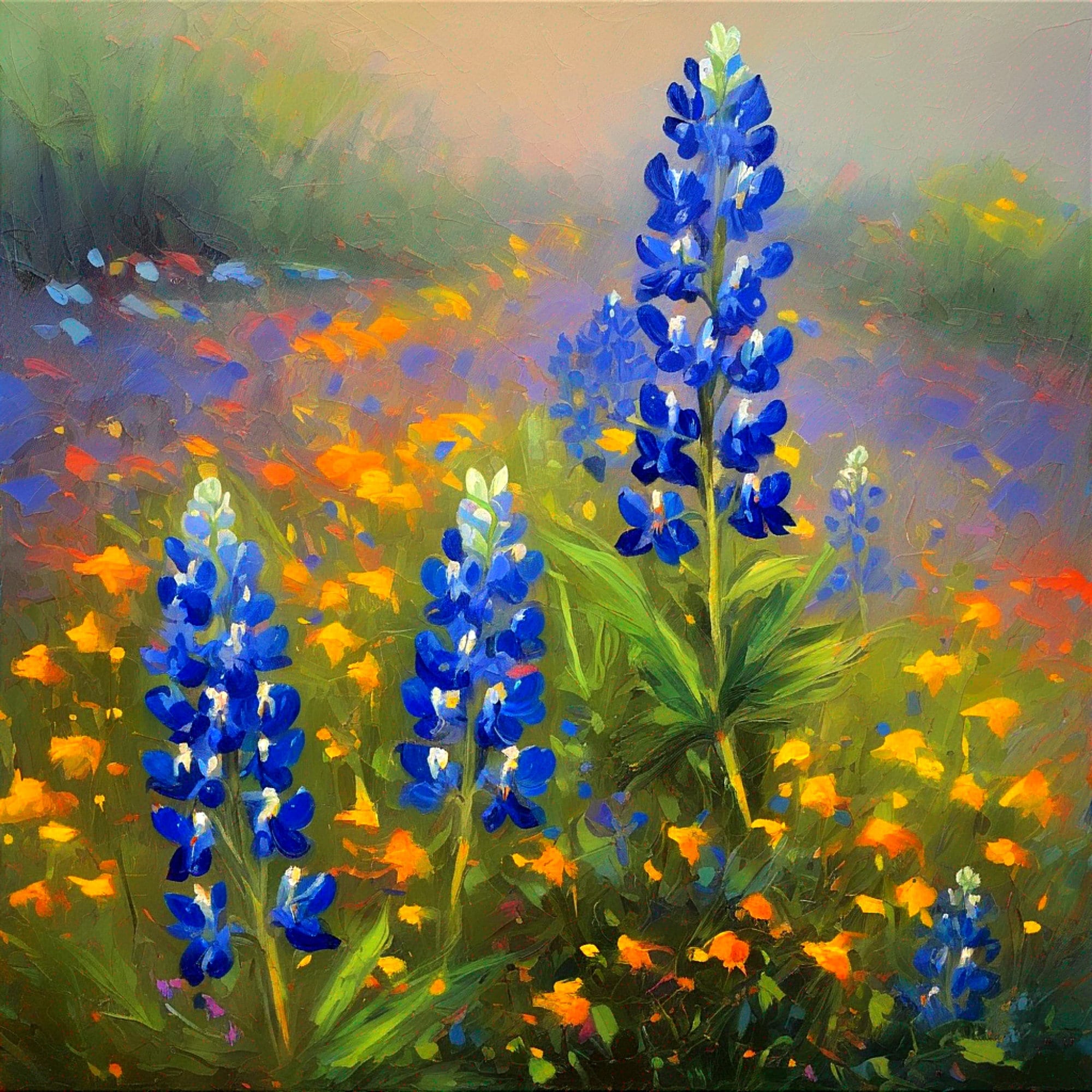 Texas Bluebonnet Oil Painting Original Impasto Floral Art Canvas Custom