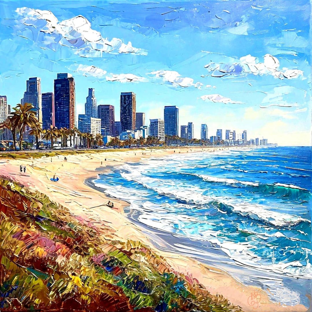 Los Angeles Painting Cityscape Impasto Oil Original Canvas California ...