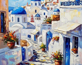 Santorini Greece Painting Impasto Oil Seascape Canvas Art by ArtElenaBerezina