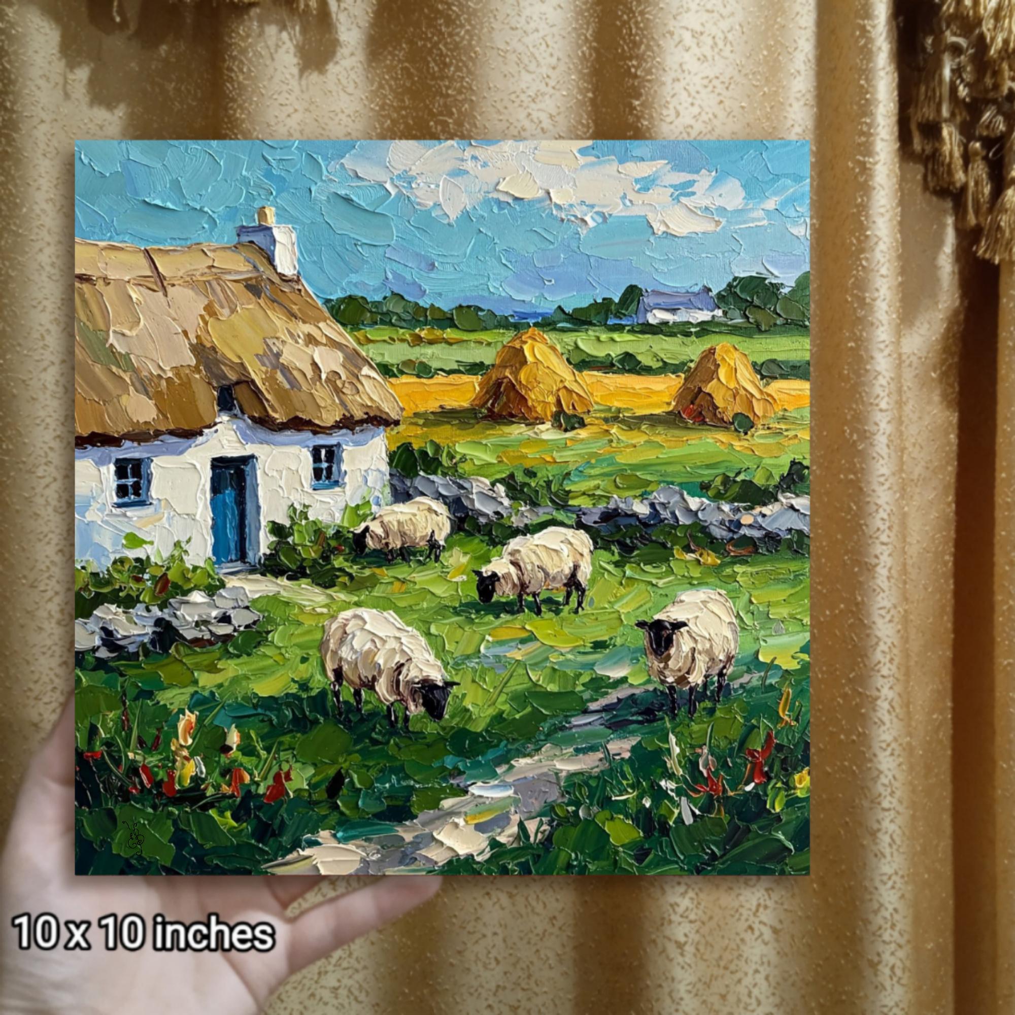 Ireland Cottage Original Impasto Oil Painting Sheep Lamb Art by ...