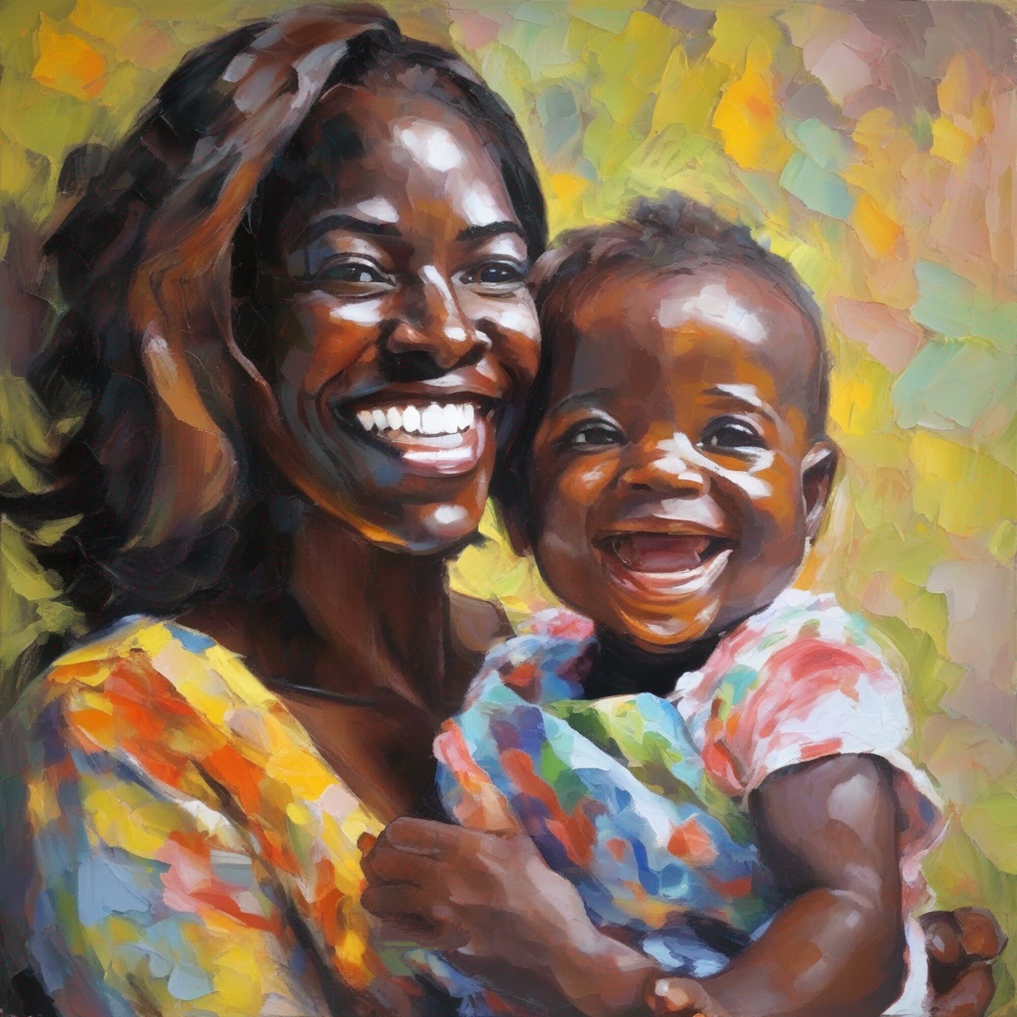 Mother and Baby Oil Painting Original Impasto Fine Art Nursery