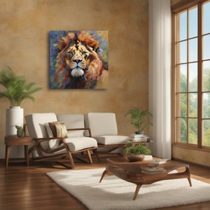 Lion Painting African Animal Original Art Lion Face Animal Hand Painted Cat Portrait Lion Wall Art Oil Canvas Custom Gift Painting