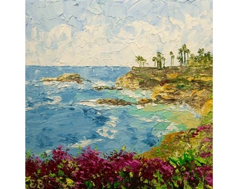Seascape Laguna Beach Painting California Original Art Beach Painting Ocean Impasto Oil Art Small Painting 6&quot; by 6&quot;