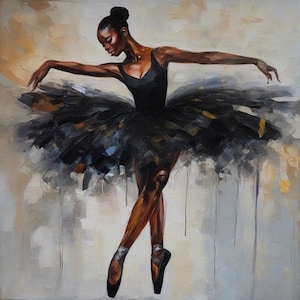 Black Ballerina Original Impasto Oil Painting African American Woman Art Canvas by ArtElenaBerezina