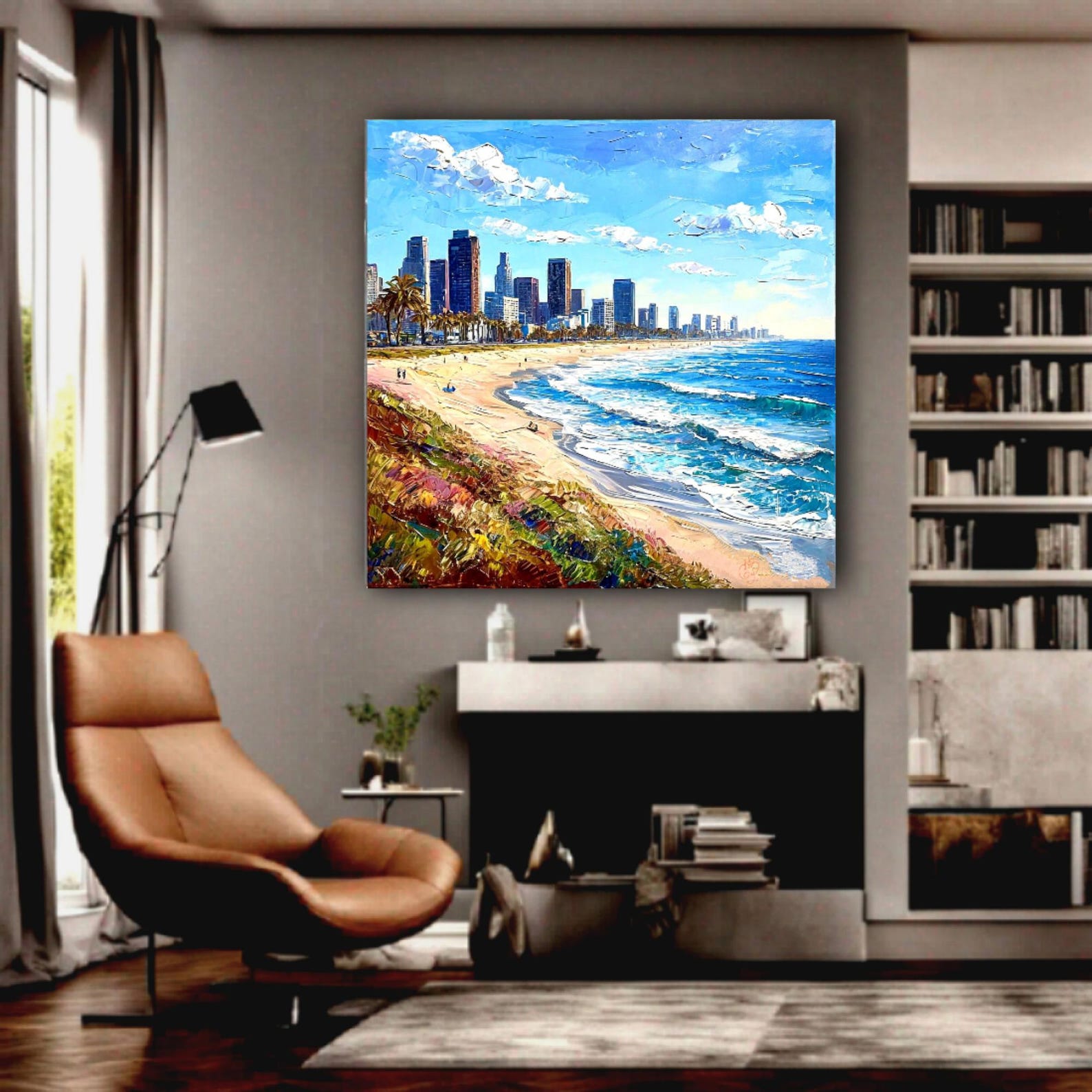 Los Angeles Painting Cityscape Impasto Oil Original Canvas California ...