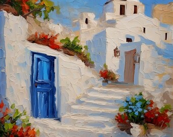 Santorini Greece Painting Original Impasto Oil Seascape Art by ArtElenaBerezina