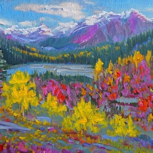 Colorado Painting Rocky Mountains Original Art Pine Tree Fall Impasto Oil Painting Hiking Wall Art Custom Gift Painting by ArtElenaBerezina