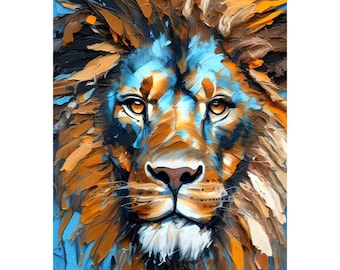 Lion Face Original Oil Painting Impasto African Animal Portrait Art Canvas by ArtElenaBerezina