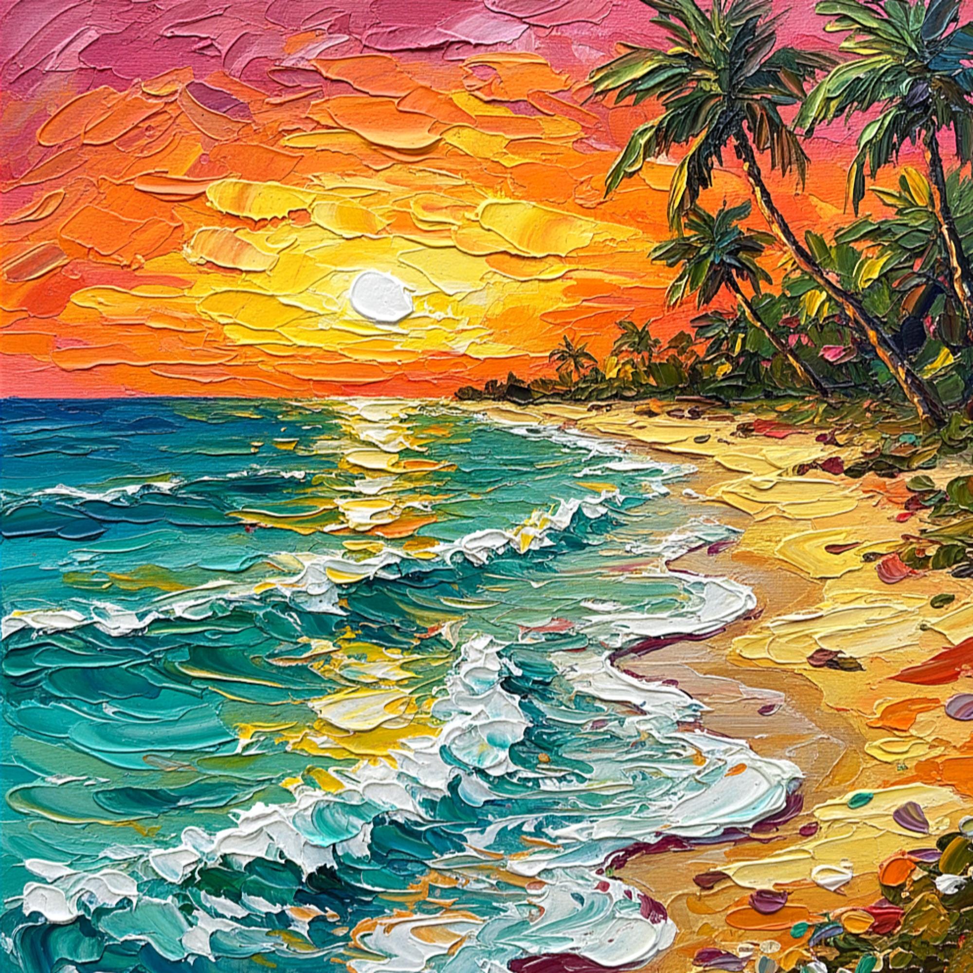 Oahu Hawaii Painting Seascape Oil Original Art Tropical Palm Tree