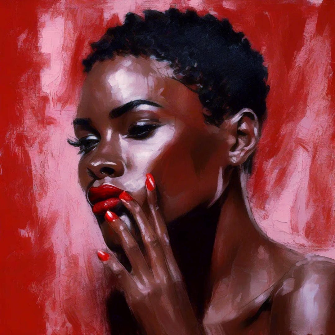 Black Woman Oil Painting Original African American Woman Portrait Red ...