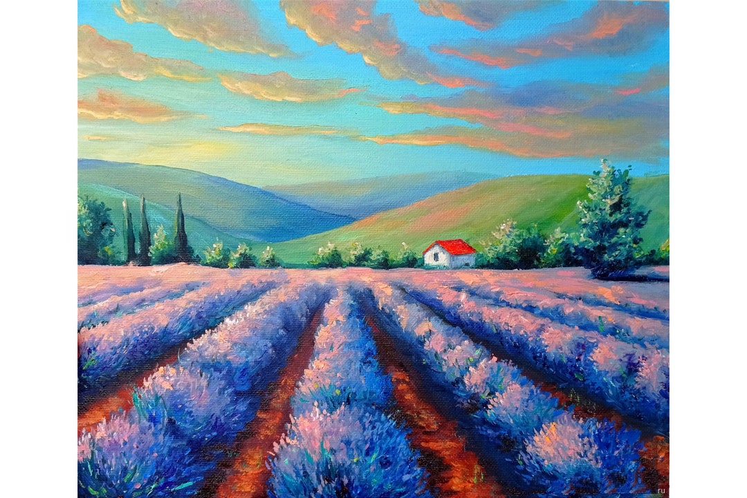 Tuscany Painting Lavender Field Oil Original Italian Landscape Art ...