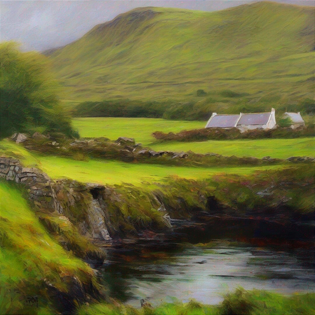Ireland Painting Irish Original Art Landscape Artwork Countryside Wall