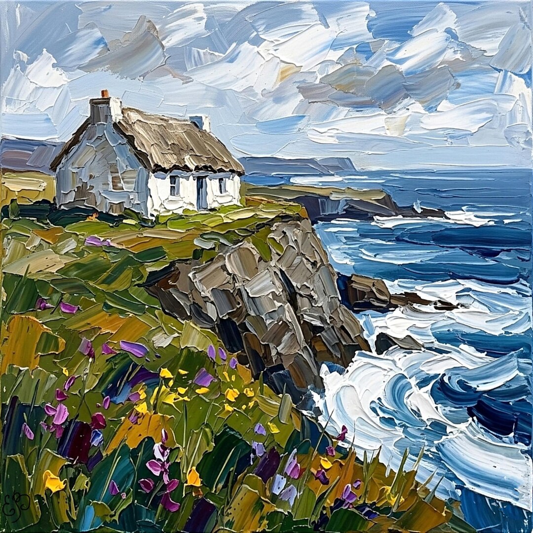 Ireland House Painting Impasto Original Oil Art Irish Shore Artwork by ...
