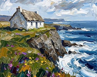 Ireland House Painting Impasto Original  Oil Art Irish Shore Artwork by ArtElenaBerezina