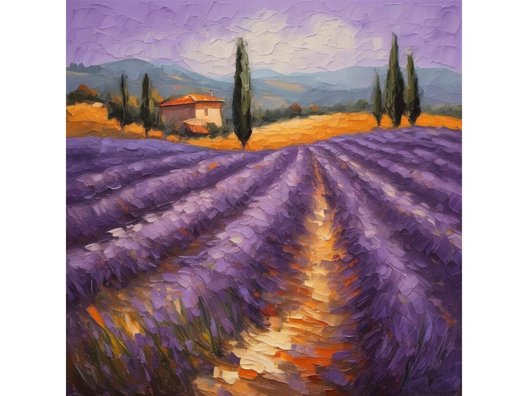 Tuscany Lavender Field Oil Painting Original Italian Meadow Landscape ...