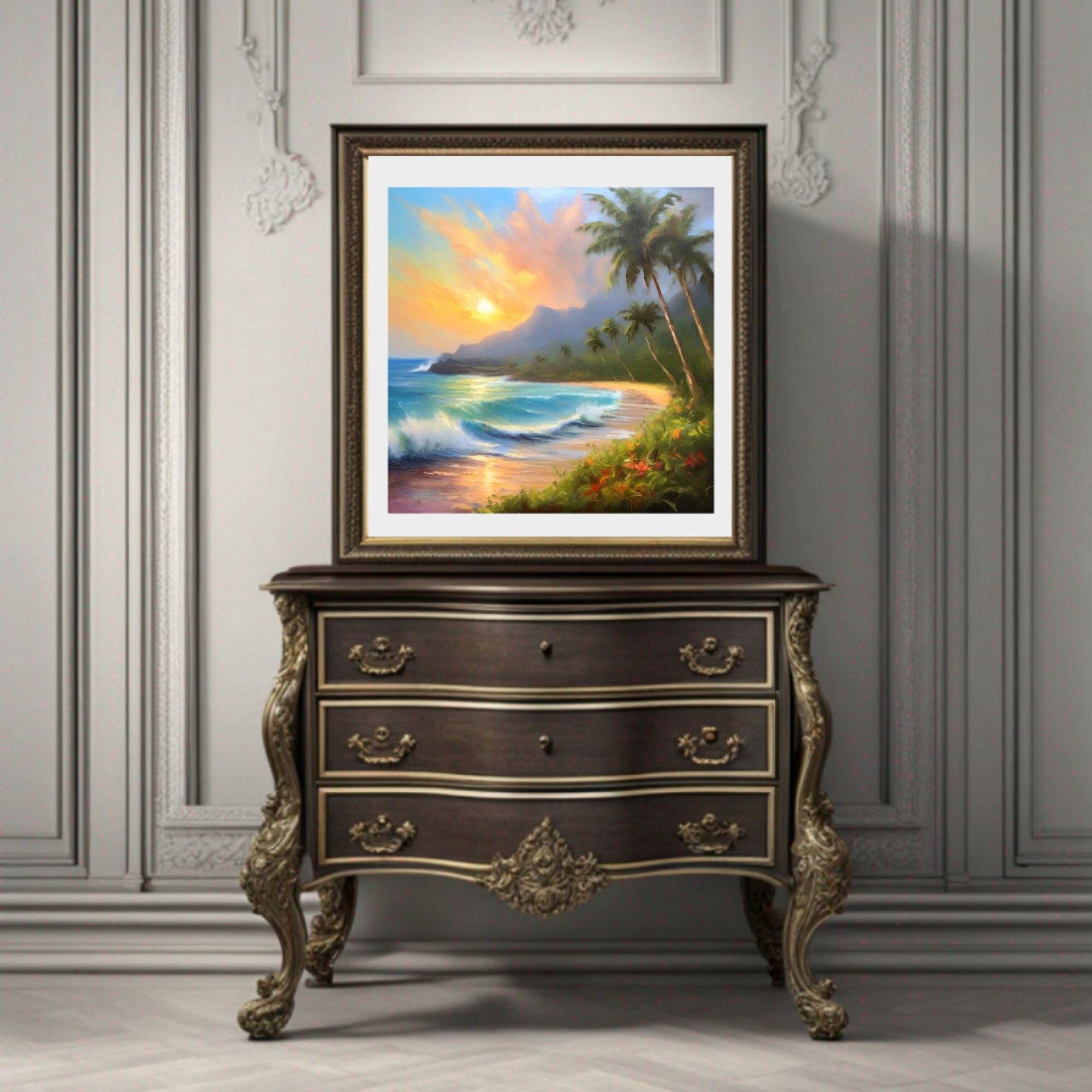Oahu Painting Seascape Oil Original Hawaii Beach Palm Trees Art Impasto ...