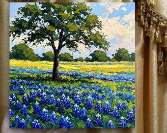 Bluebonnet Original Impasto Oil Painting Texas Wildflower