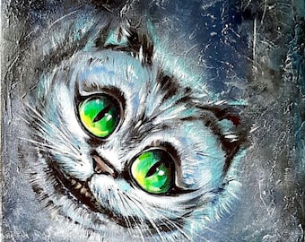 Cheshire Cat Oil Painting Original Alice in Wonderland Gothic Wall Art Canvas Custom