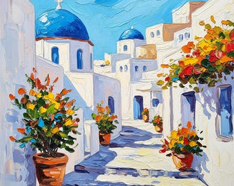 Santorini Painting: Original Greek Island Impasto Oil Seascape