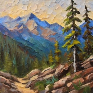 Colorado Painting Rocky Mountains Original Art Pine Tree Fall Impasto Oil Painting Hiking Wall Art Gift Painting 6 x 6 or 8 x 8 inches