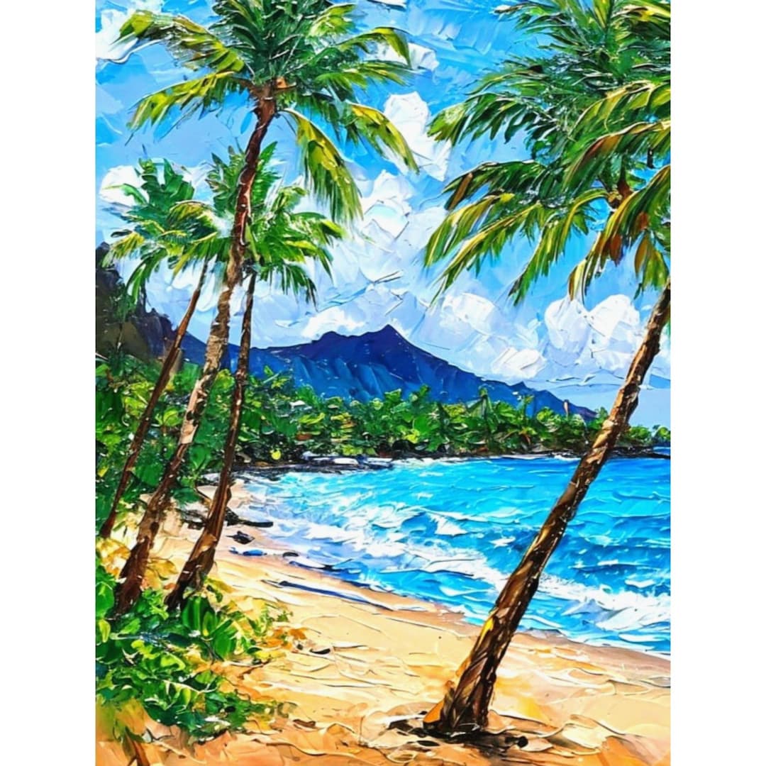 Hawaii Palm Tree Painting Original Oil Impasto Seascape Oil Art (6x8 ...