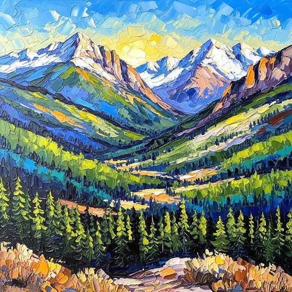 Colorado Rocky Mountains Original Impasto Oil Painting Pine Tree