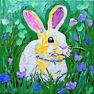 Rabbit Painting Bunny Original Art Hare Oil Painting Animal Wall Art Cute Bunny Artwork 6 x 6 inches Gift Painting