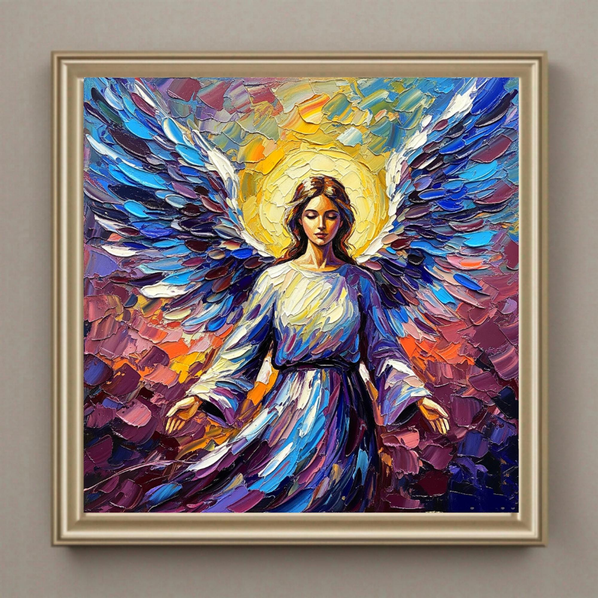 Vintage Angel Oil Painting Winged Angel Original Art Impasto