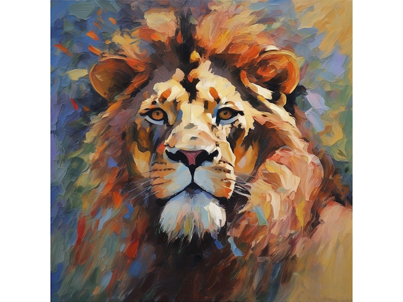 Lion Painting African Animal Original Art Lion Face Animal Hand Painted Cat Portrait Lion Wall Art Oil Canvas Custom Gift Painting