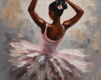 Black Ballerina Original Oil Painting African American Art Impasto Canvas Custom