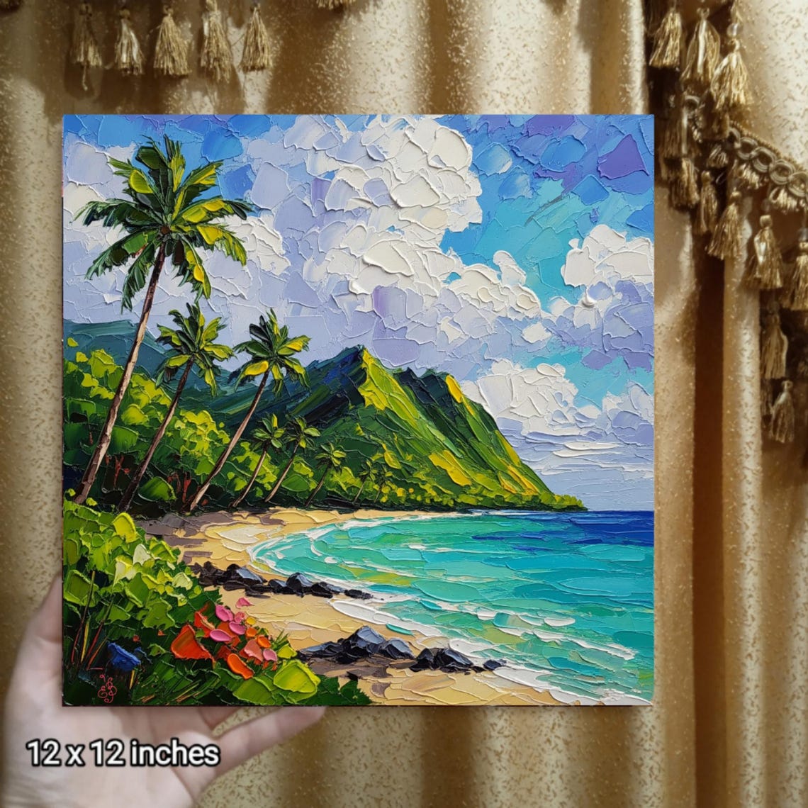 Oahu Hawaii Seascape Original Oil Painting Tropical Palm Tree Art ...