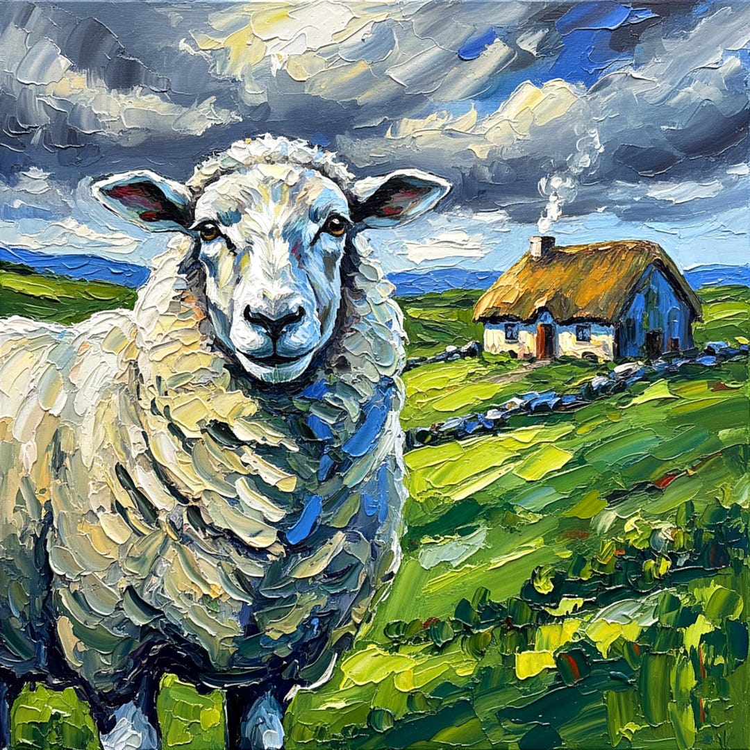 Ireland Sheep Original Oil Painting Farm Animal Art Irish Cottage ...