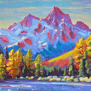 Colorado Rocky Mountains Painting Original Oil Impasto Fall Pine Tree Cardboard Custom