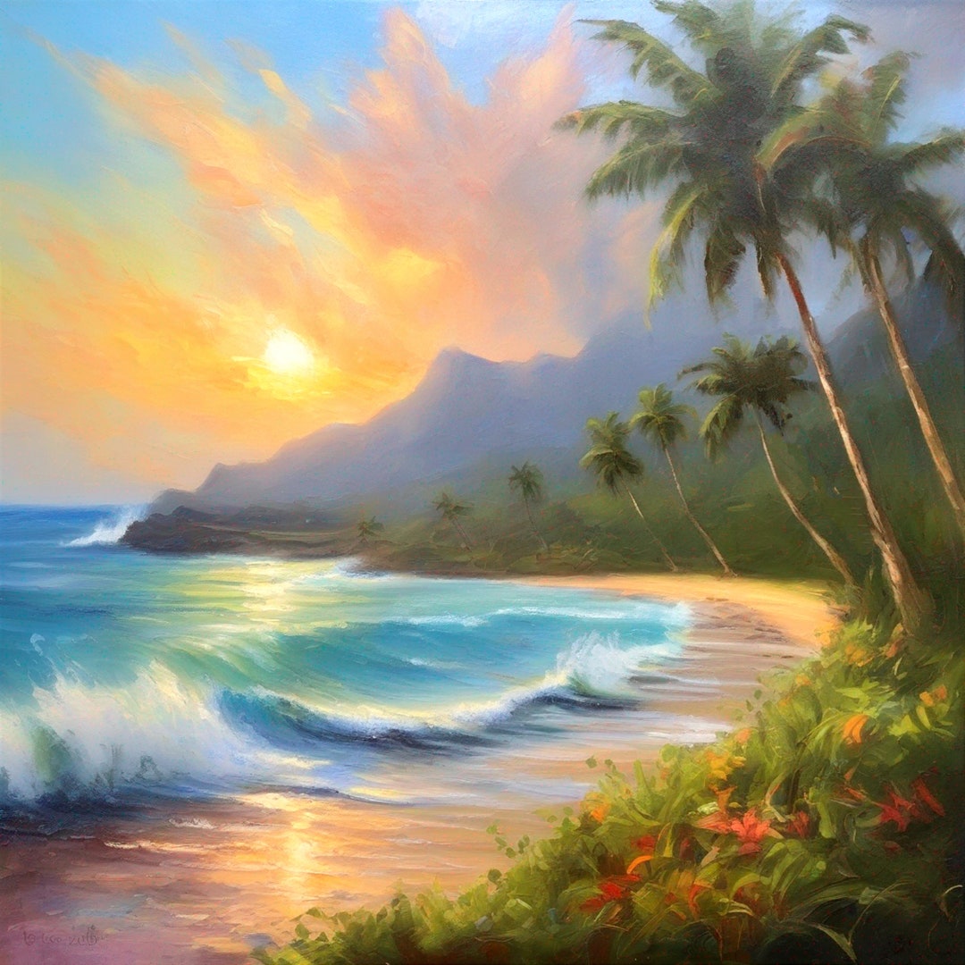 Oahu Painting Hawaii Original Art Beach Palm Trees Painting Seascape