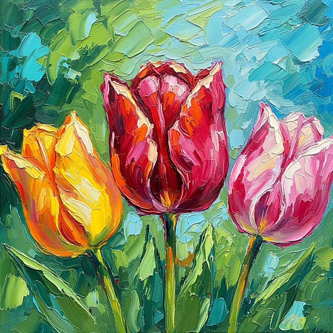 Tulip Painting Floral Original Impasto Oil Art by Artelenaberezina - Etsy