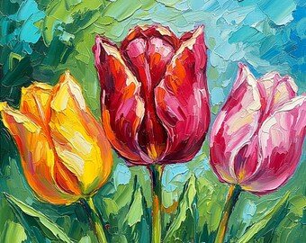 Tulip Painting Floral Original Impasto Oil Art by ArtElenaBerezina