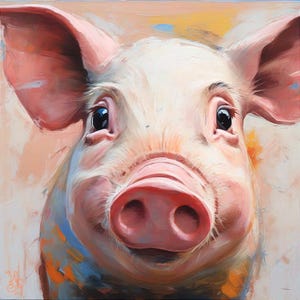 Piglet Oil Painting on Canvas Farmhouse Animal Art Custom