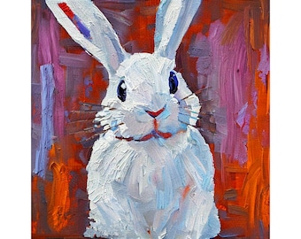 Bunny Oil Painting Original Impasto Rabbit Art Cardboard Custom