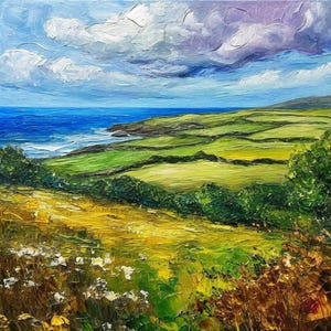 Ireland Painting Irish Original Art Landscape Artwork Seascape Wall Art Sky Painting Custom Gift Painting by ArtElenaBerezina