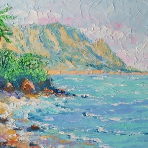 Oahu Hawaii Painting Palm Trees Original Art Seascape Impasto Oil Painting Oahu Wall Art 6 x 8 inches Gift Painting