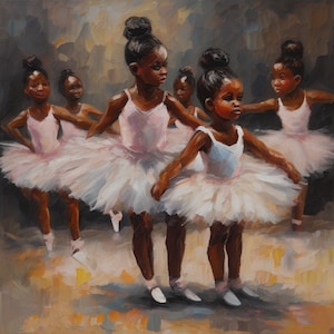 Ballerinas Painting Black Children&#39;s Original Art Black Girl Oil Canvas Painting Custom Gift Painting by ArtElenaBerezina
