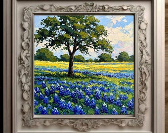 Bluebonnet Original Impasto Oil Painting Texas Wildflower