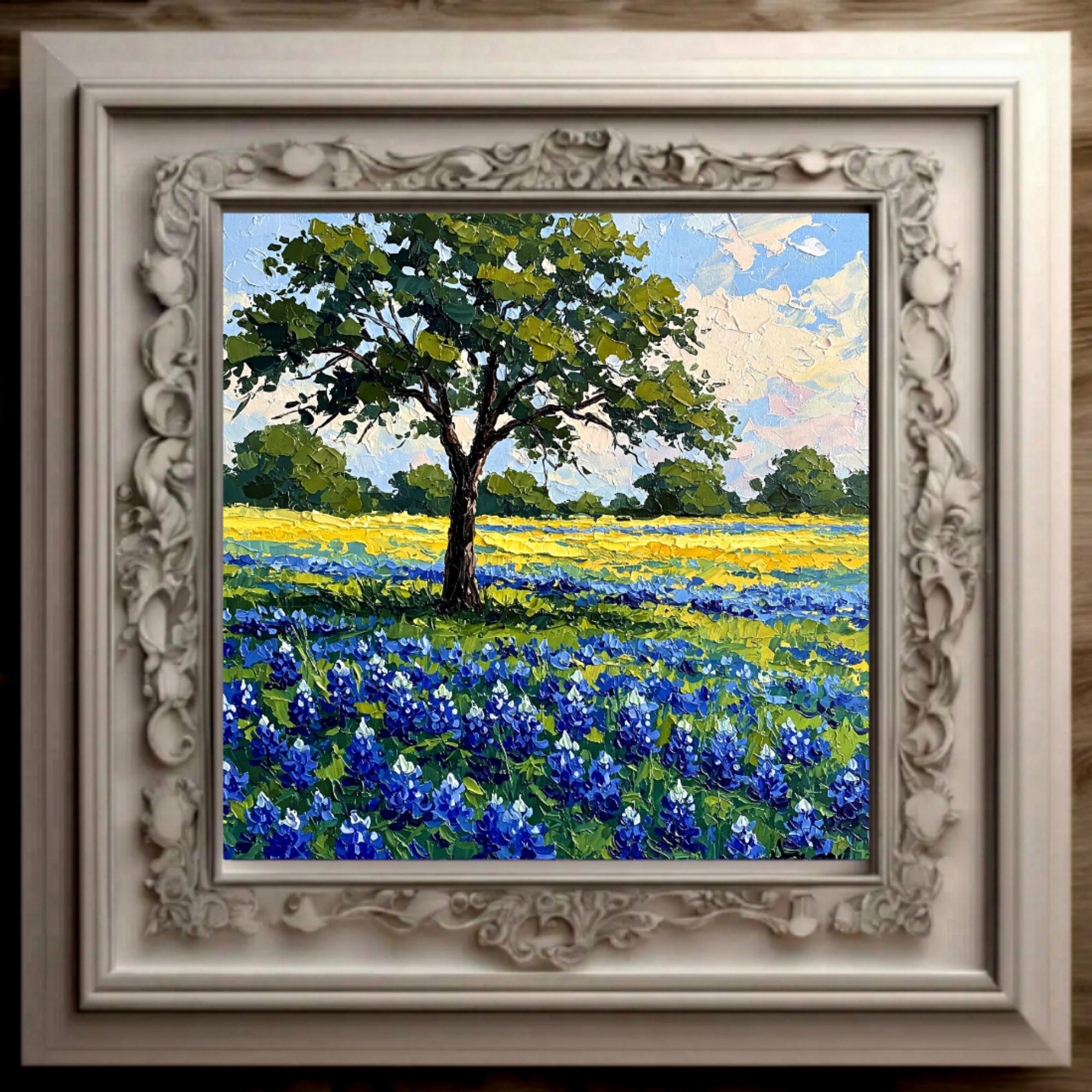 Bluebonnet Original Impasto Oil Painting Texas Wildflower