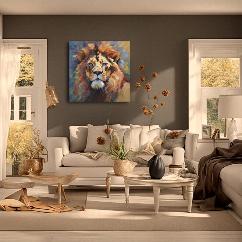 Lion Painting African Animal Original Art Lion Face Animal Hand Painted Cat Portrait Lion Wall Art Oil Canvas Custom Gift Painting