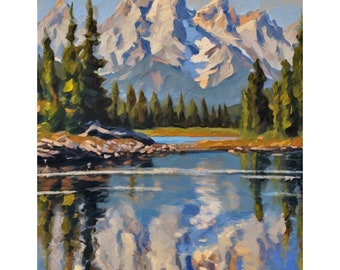 Grand Teton Painting Oil Original National Park Wyoming Mountain Landscape Art Cardboard Custom