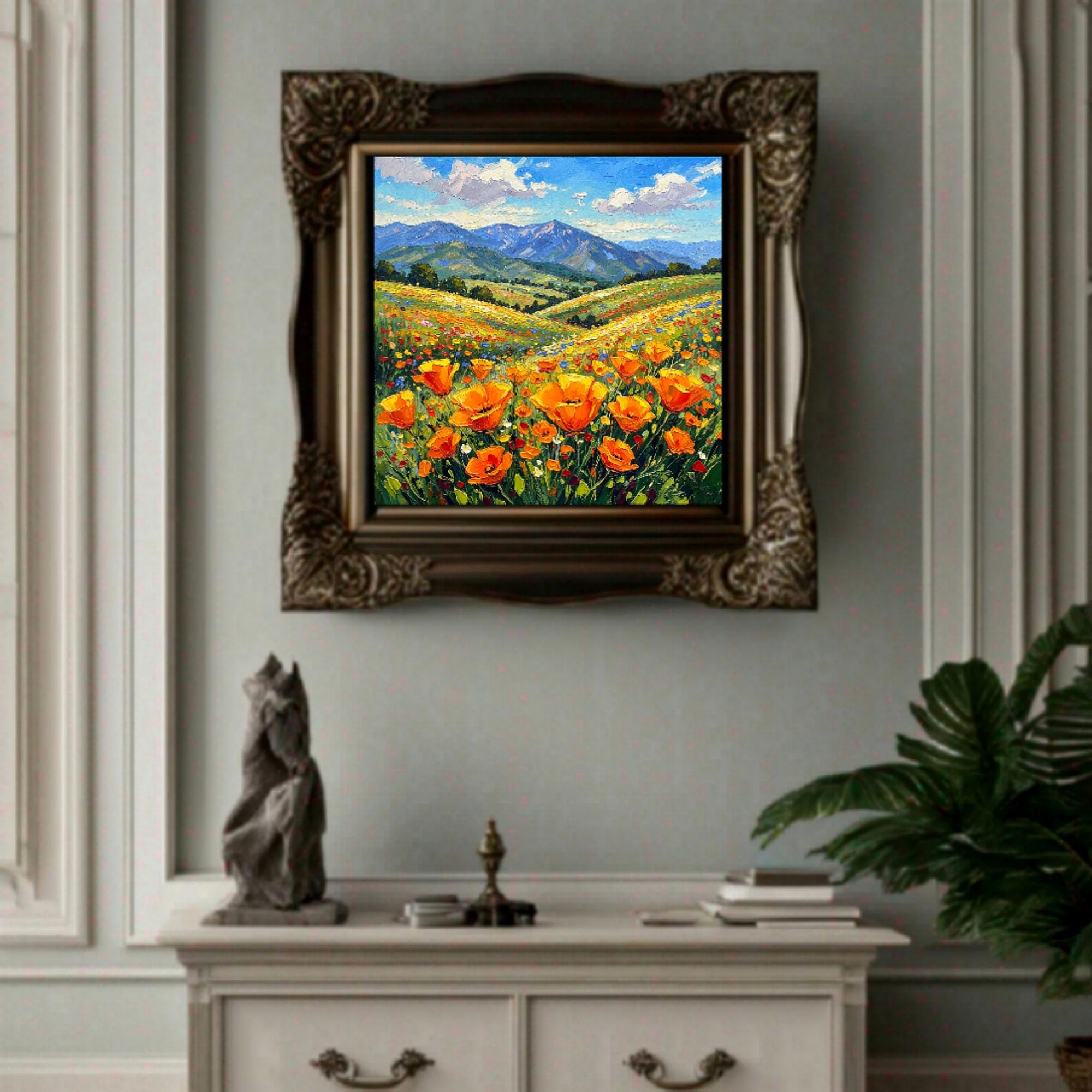 California Poppy Painting Meadow Original Impasto Oil Landscape Art ...