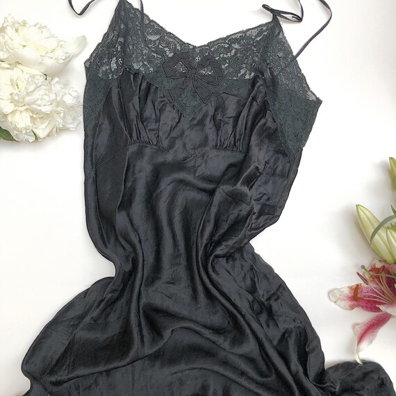 Vintage 100% Silk 60s Lingerie Long Slip Dress Bla